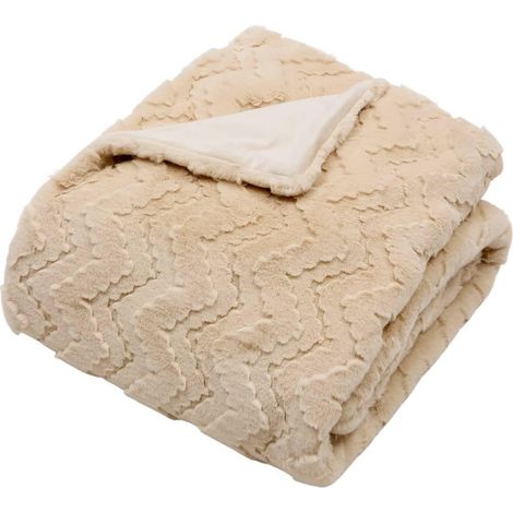 Plaid Imitation Fourrure "Nalia" 180x230cm Beige Lin (1/5)