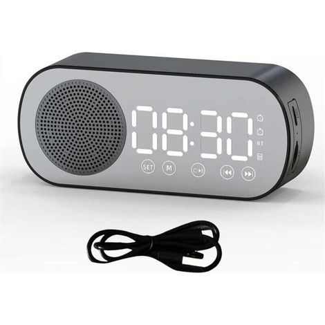 Réveil Numérique Bluetooth Double Alarme Haut Parleur Prise Carte TF Bureau Domicile Noir (1/4)