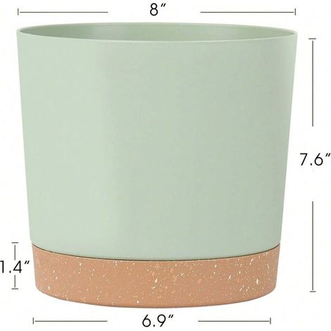 Pot de fleurs en plastique avec soucoupe, idéal pour l'intérieur et l'extérieur, parfait pour la maison, 20 cm, blanc, vert, noir et gris (1/4)