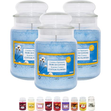 Candele profumate in vetro giara da 510 grammi - 3 giare grandi - Fiori di cotone (1/5)