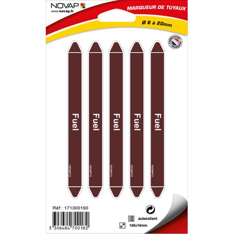 Planche de 5 marqueurs de tuyauterie 145 x 14 mm pour Ø 6 à 20 mm - Fuel - 4700182