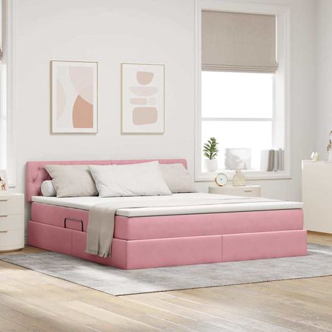 Cama con almacenamiento y LED Rosa 160 x 200 cm Terciopelo