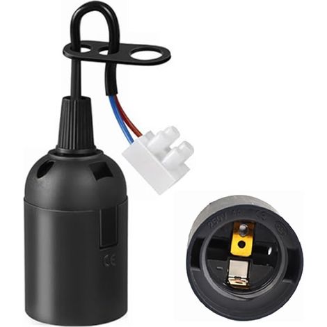 Portalampada nero per lampadine attacco grande E27 con cavo 2x0,75mm e morsettiera (1/2)