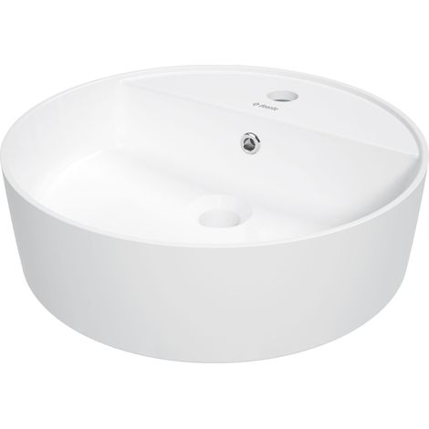 Aufsatzwaschbecken Weiß rund Keramik mit Armaturenbank "Round" (1/3)