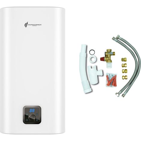 Chauffe Eau Electrique Plat Mural Multipositions Kimoro Sannover 100 Litres + Kit d'Installation Complet NF (1/3)