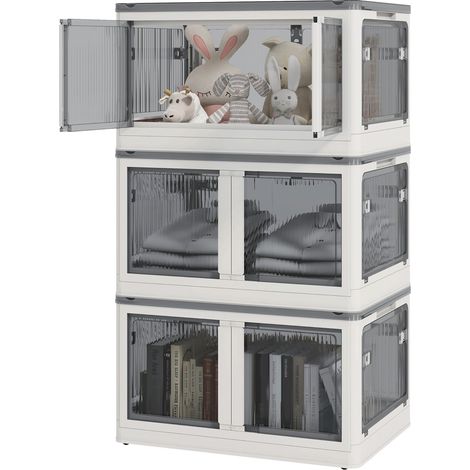Boîte de rangement pliante avec roues 60x42x34 cm blanc lot de 3