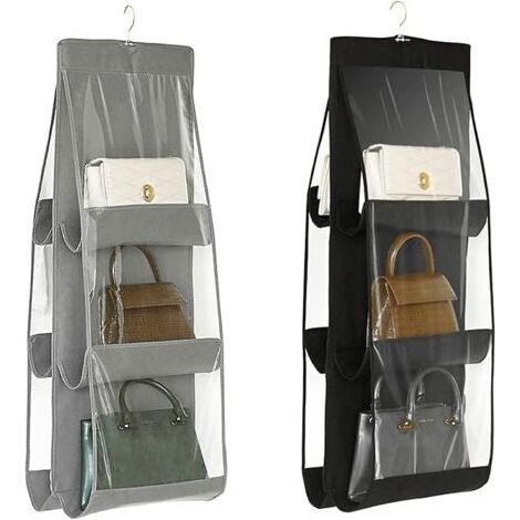 Organiseur pour sacs d'armoire 2 pièces, porte-sacs à suspendre 6 poches en tissu Oxford, pliable, lavable et universel pour chambre à coucher, système d'organisation de rangement (1/5)