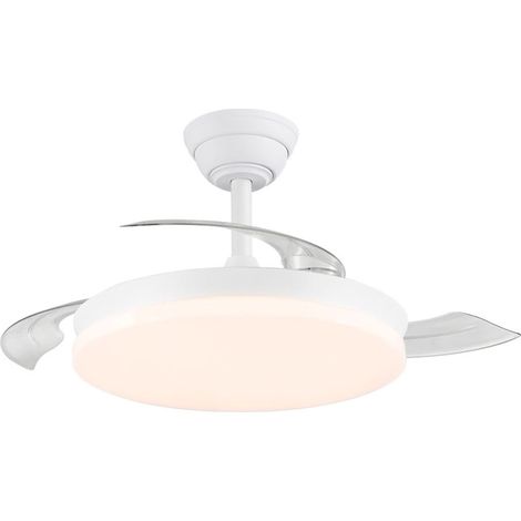 Ventilador techo, led 3cct, aspas retráctiles, 48 w, 5280 lm, blanco, ø106 cm, plafón ø48 cm, altura 28 - 38 cm