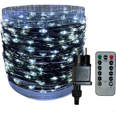 Wasserdichte LED-Lichterkette „Century of Lights“ – Weihnachtsbeleuchtung für den Außenbereich – 8 Beleuchtungsmodi – Fernbedienung – Grünes Kabel – Kaltweiß – Timer (1/5)
