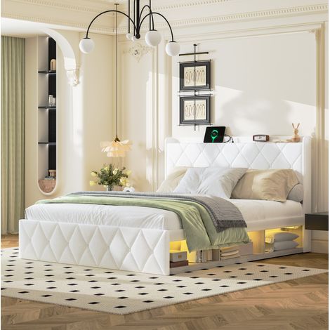 Bett Doppelbett Bett 160x200 mit LED Teddy Weiß OKMYHOME (1/5)