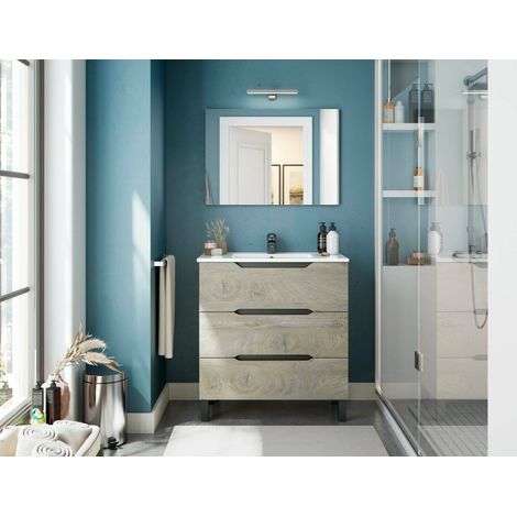 Dmora - Badezimmermöbel Dianmu, Badezimmerschrank, Mehrzweckschrank, Hängeschrank mit Spiegel, 80x45 h86 cm, Anthrazit und Eiche (1/4)