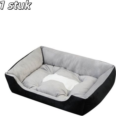 Panier pour chat avec coussin – Lit rectangulaire lavable pour chats et chiens de taille moyenne – Base et côtés antidérapants – 70 × 50 × 15 cm – Noir (1/5)