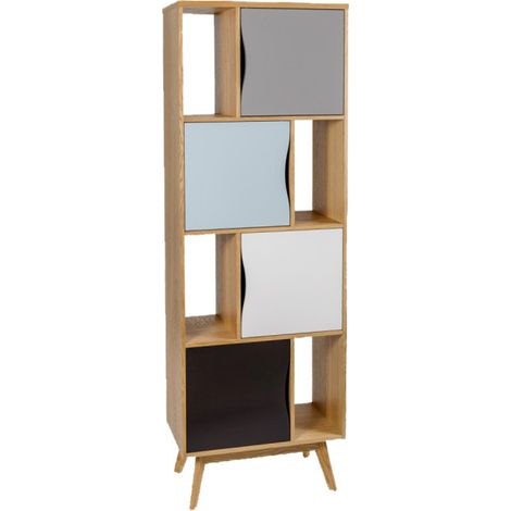 Bibliothèque Design "Avon" 191cm Chêne & Bleu (1/5)