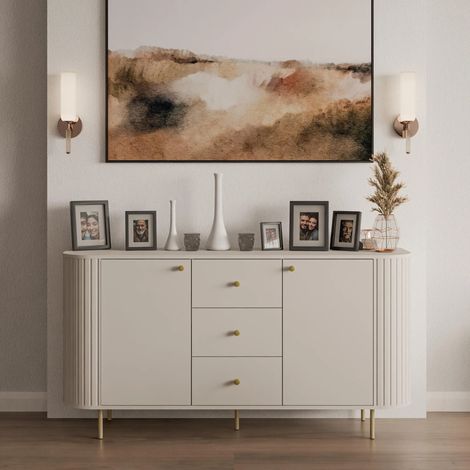 AX LIVING Kommode Halay Beige, 2 Türen & 3 Schubladen Moderne Rillenstruktur 164,6 cm