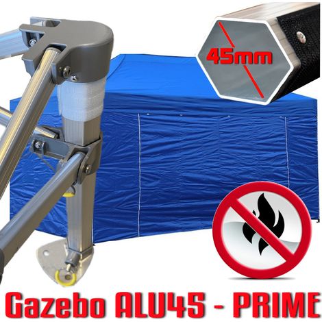 Gazebo 3x4,5 m blu certificato IGNIFUGO pieghevole alluminio piantone esagonale 45mm portatile estendibile richiudibile estensibile acciaio con laterali per fiere eventi stand chiosco tenda tendone me (1/5)