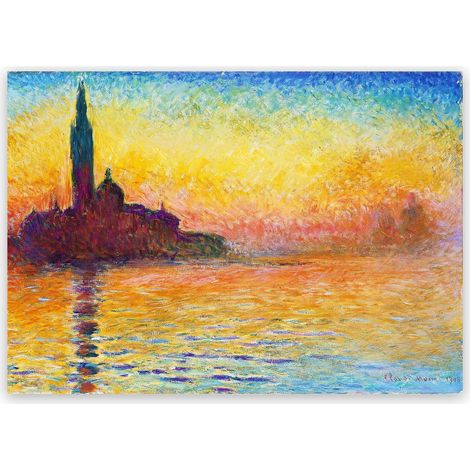 Tableau Peinture à l Huile Reproduction - Paysage Impressionniste San Giorgio Maggiore Crépuscule - Décoration Murale Abstraite en Toile - 60 x 90 cm - 1 Pièce (1/5)
