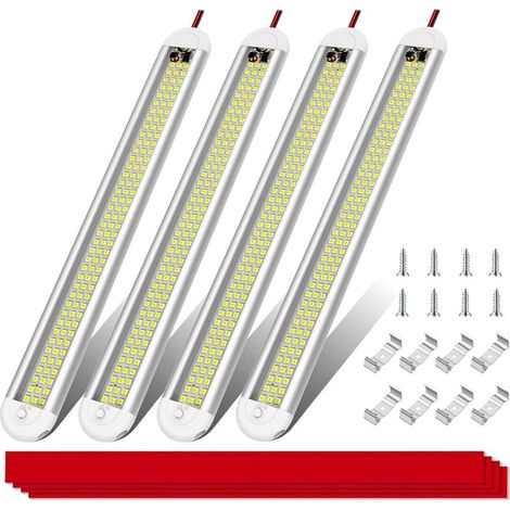 12V LED interior light, 120 LEDs, 12V car light bar with on/off switch, 1600 lm light bar for vans, cars, camping, trucks, boats, 4 pieces (1/5)