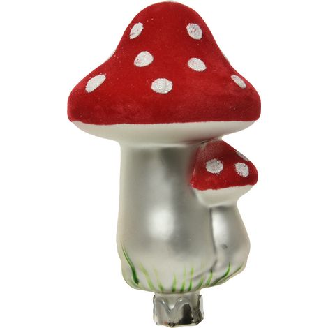 Formina in vetro funghi rossi con clip 6x12cm 1 pezzo