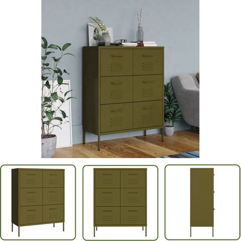 The Living Store Schubladenschrank Olivgrün 80x35x101,5 cm Stahl - Schubladenschrank - Lagerschrank - Metallschrank - Stahltürenschrank - Wohnzimmermöbel (1/5)