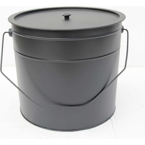 Seau à cendre noir avec couvercle en métal - 25 litres