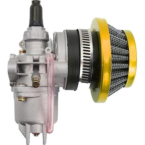 Carb Carby Carburetor + 44mm Steel Air Filter + Battery compatible with 47cc 49cc Mini Moto Dirt Pocket Bike ATV Quad Go Kart Minimoto - Yellow Filter (1/4)