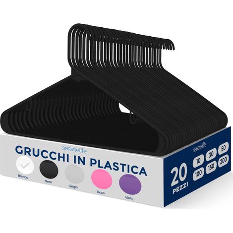 SereneLife Confezione da 20 Grucce Appendiabiti in Plastica, Antiscivolo, Salvaspazio per Armadio, Resistenti per Camicie, Maglioni, Felpe, Abiti Bambini, Ultra-Sottili Appendiabiti Stampelle Armadio (1/5)