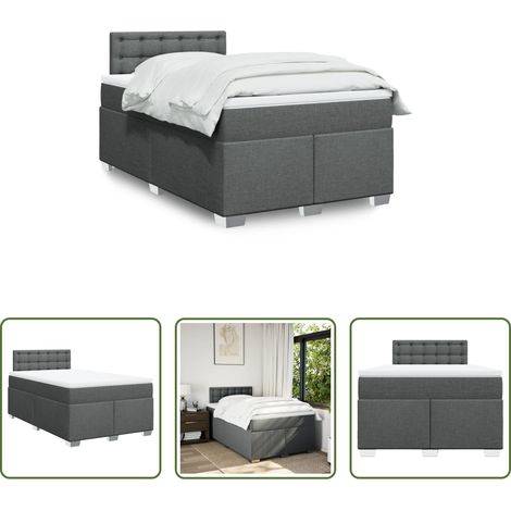 vidaXL Surmatelas - Sommier à lattes de lit avec matelas gris foncé 120x190cm tissu (1/5)