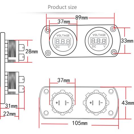 Zoternen Voltmètre de voiture LED double indicateur de tension d'affichage numérique 6-35V pour le bateau marin SUV de camion 12/24V (1/4)