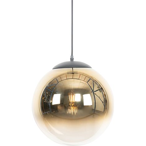Art Deco Hängelampe schwarz mit Goldglas 33 cm - Pallon (1/4)