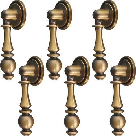 Confezione da 6 maniglie per mobili in lega di zinco color ottone anticato, stile francese, da 27 cm, con foro singolo, per cassettiere e armadi. (1/2)