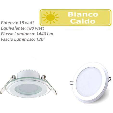 Pannello led ad incasso slim bordo in vetro tondo 18 watt plafoniera luce calda 3000k (1/5)
