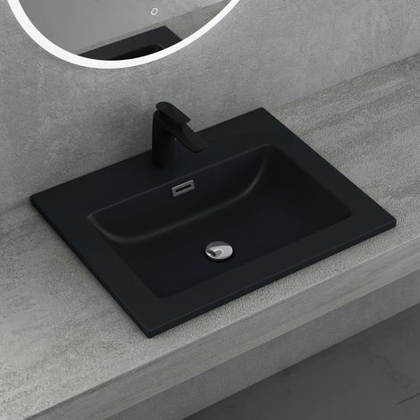 doporro Lavabo Empotrado Antracita Mate Baño 60x48x14 cm Lavamanos Rectangular de Mármol Fundido Colossum02
