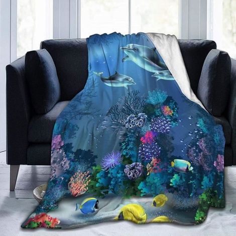 1 pièce Couverture flanelle 100x150 cm, motifs poissons tropicaux et dauphins, douceur 3D, pour canapé ou lit (1/4)
