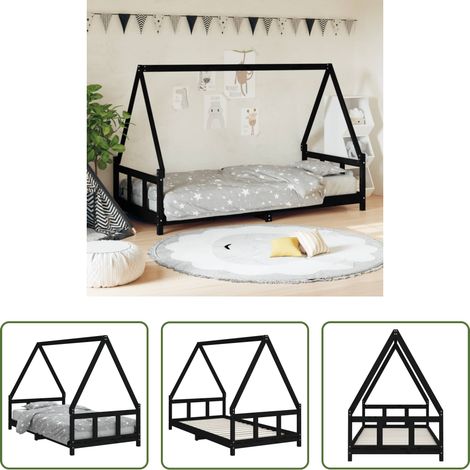 vidaXL Kieferbett - Kinderbett Schwarz 90x190 cm Massivholz Kiefer (1/5)