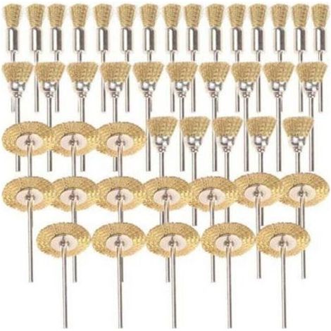 45 pièces laiton brosses brosses brosse métallique fil de Dremel Proxxon Kit de polissage acier Brosses Disques de Polissage Brosse brosse ronde tige à disque Ø 3,17 mm (1/4)