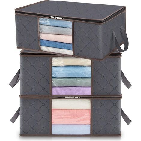 35L Foldable Storage Bag – Dimensions 50x35x20cm – Non-woven fabric with transparent windows – Set of 3 for clothes and toys (1/5)
