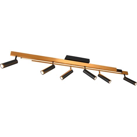 Plafoniera LED 6 luci, metallo, oro nero, 180x23x8,5 cm, Zeno (1/4)