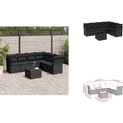 7-tlg. Garten-Sofagarnitur mit Kissen Schwarz Poly Rattan - Gartenmöbel Set - PE-Rattan Möbel - Outdoor Sofa - Esstisch - Lounge Set (1/3)