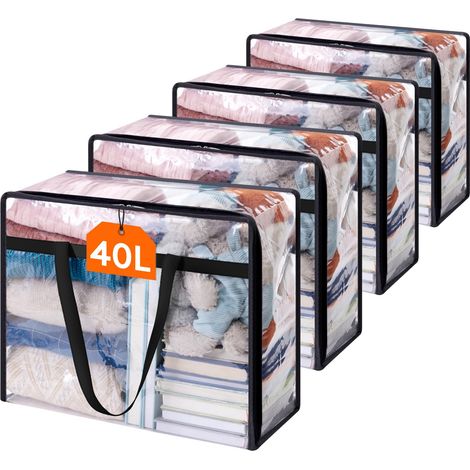 Lot de 4 sacs de rangement transparents pour vêtements et sacs de rangement en plastique de 40 L pour couvertures