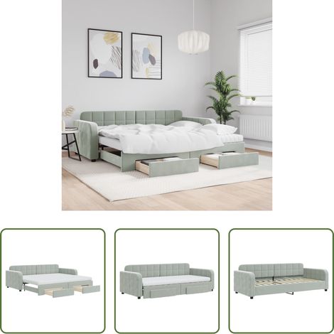 vidaXL Sofa-Bett - Tagesbett Ausziehbar mit Schubladen Hellgrau 90x200 cm Samt (1/5)