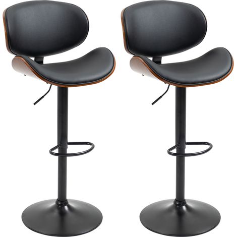 Lot de 2 tabourets de bar réglables en hauteur avec siège en cuir synthétique noir et pieds en acier, 53 x 52 x 92-112 cm (1/5)