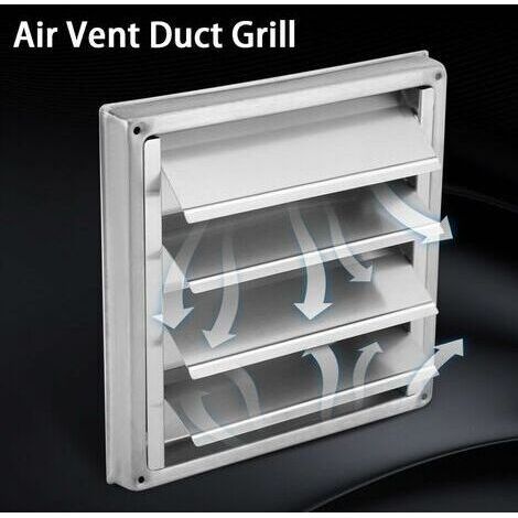 Grille d'aération extérieure carrée en acier inoxydable AIERQ Vent avec persiennes orientables, adaptée aux sèche-linge, climatiseurs, salles de bains et cuisines. (1/3)
