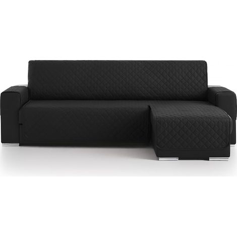 Housse de canapé d'angle matelassée avec méridienne à droite ou à gauche, longueur 200 cm, noire (1/4)