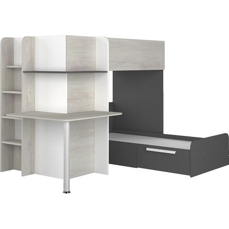 Letto a castello ad angolo con scrivania 2 x 90 x 190 cm Grigio, Bianco e Nero - SAMUEL (1/5)