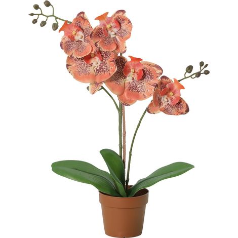 Orchidée Phalaenopsis Artificielle Fleur Décorative Orange pour Salon et Bureau 41 cm - PANGIVO