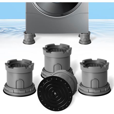 Lot de 4 coussinets anti-vibrations pour machine à laver, hauteur réglable pour empêcher le bruit, le transfert des vibrations, pieds de support stabilisateur anti-vibration avec fond ventouse (gris) (1/5)