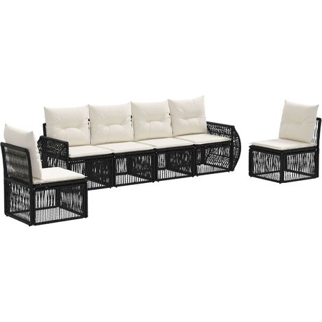 vidaXL Set Divano da Giardino 6 pcs Nero e Bianco Crema polyrattan