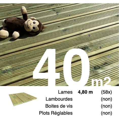 Planches de terrasse Pin autoclave Vert pour 40 m² • Longueur 4,8 m • Livraison gratuite