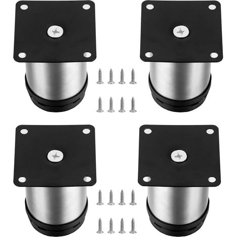 Pieces Adjustable Furniture Legs, Height Adjustable Metal Table Legs, Kitchen Furniture Legs, Furniture Legs for Cabinets, Shelves, and Tables, Stainless Steel, with Screws (50X80MM, Silver) (1/5)