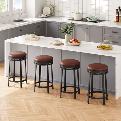 Lot de 4 tabourets hauts - Chaises de Bar - Siège de Cuisine - Cadre en Acier - Hauteur 62 cm - Montage Facile - Style Industriel - marron (1/5)